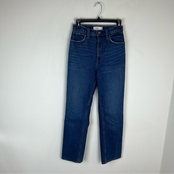 Abercrombie 90s Straight Ultra High Rise Dark Wash Jeans Curve Love 24 /00 Short - Picture 3 of 6